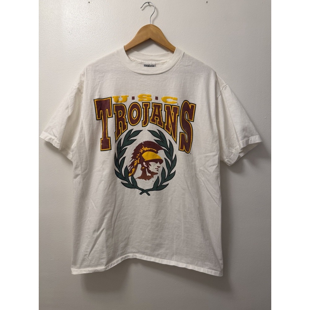 Vintage USC Trojan Big Logo White T Shirt Adult XL Tultex Tag Football 90s